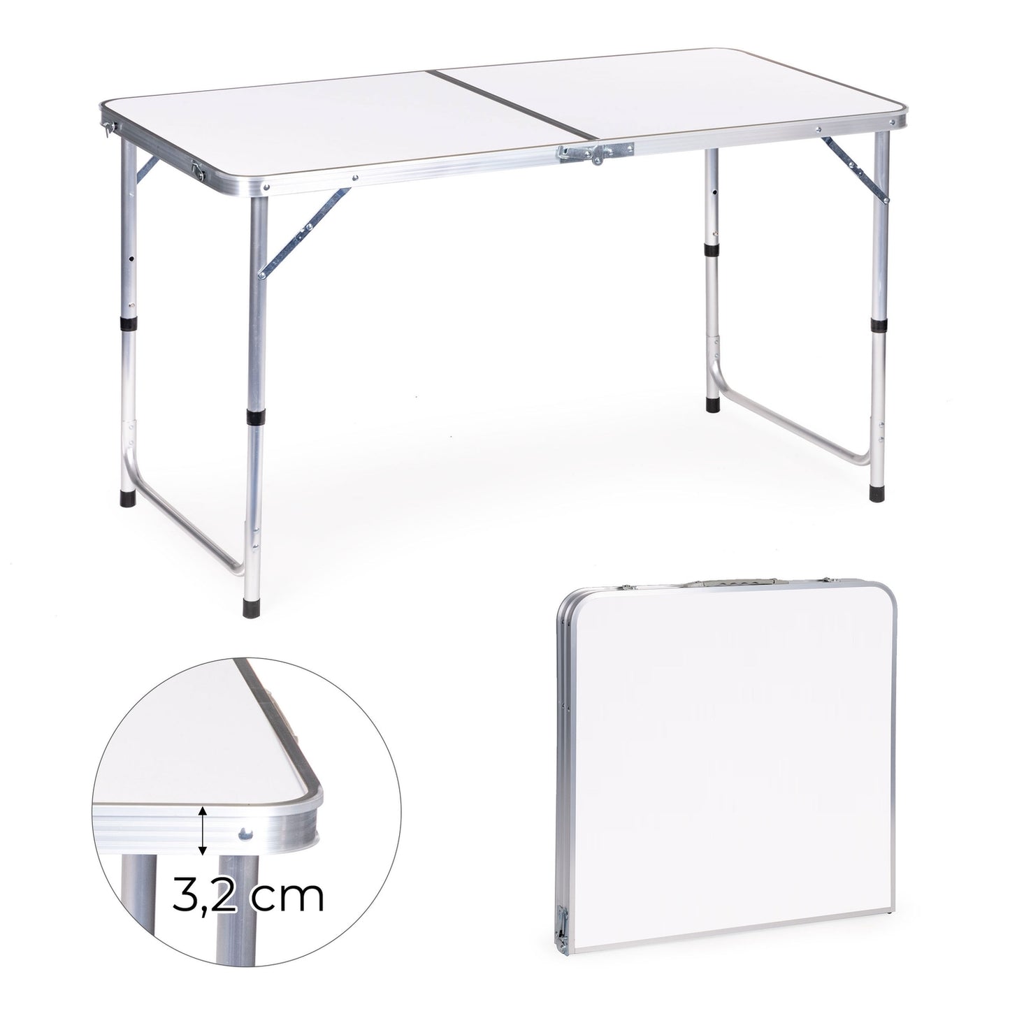 Tourist table foldable camping table white top 120 x 60 cm