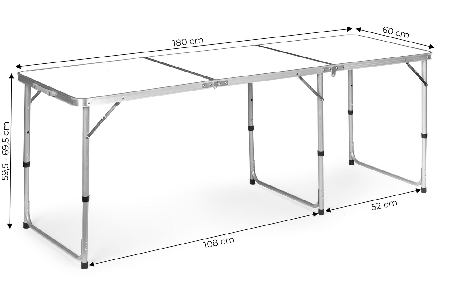 Tourist table, foldable camping table, white top, 180 x 60 cm
