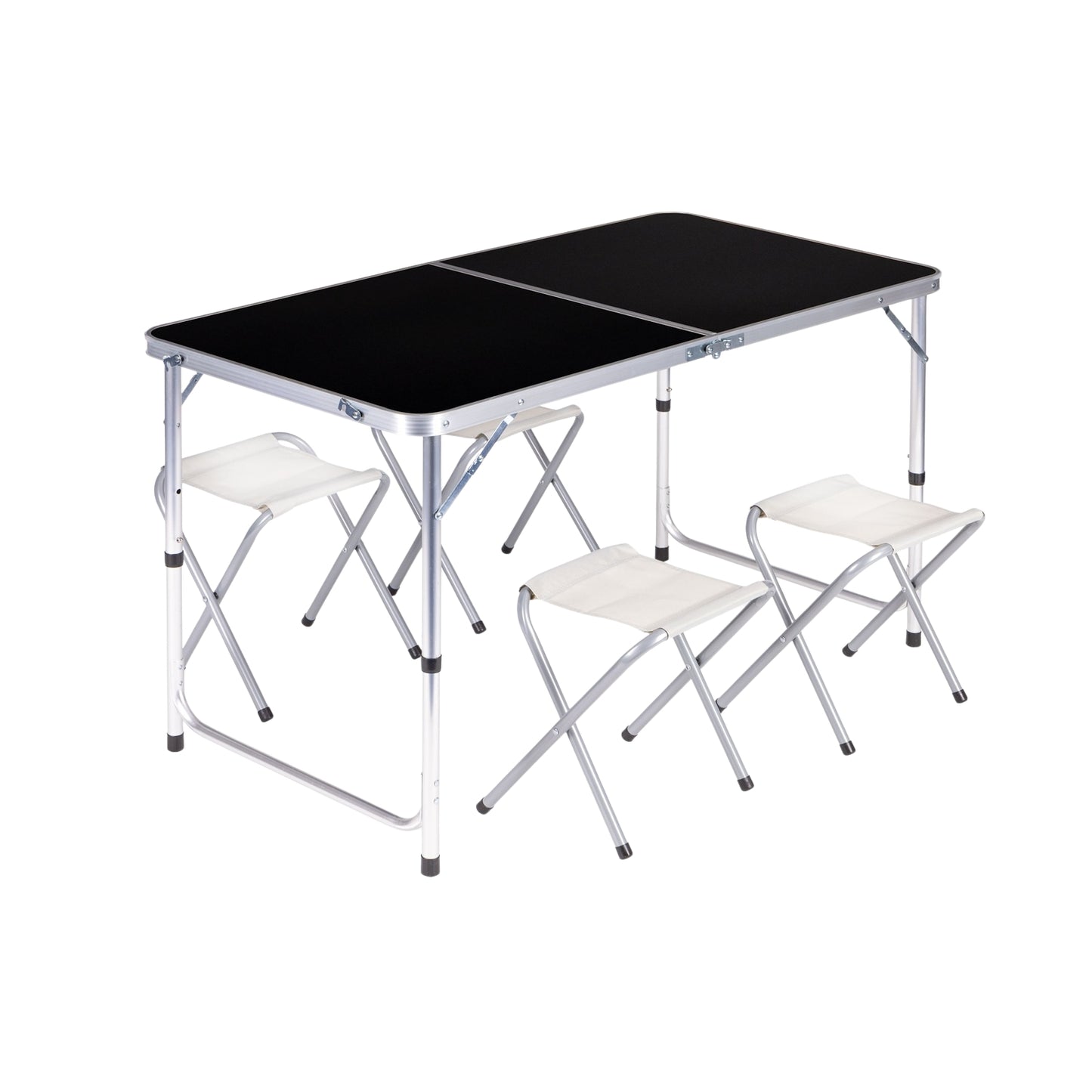 Tourist table, folding table, set of 4 chairs Black