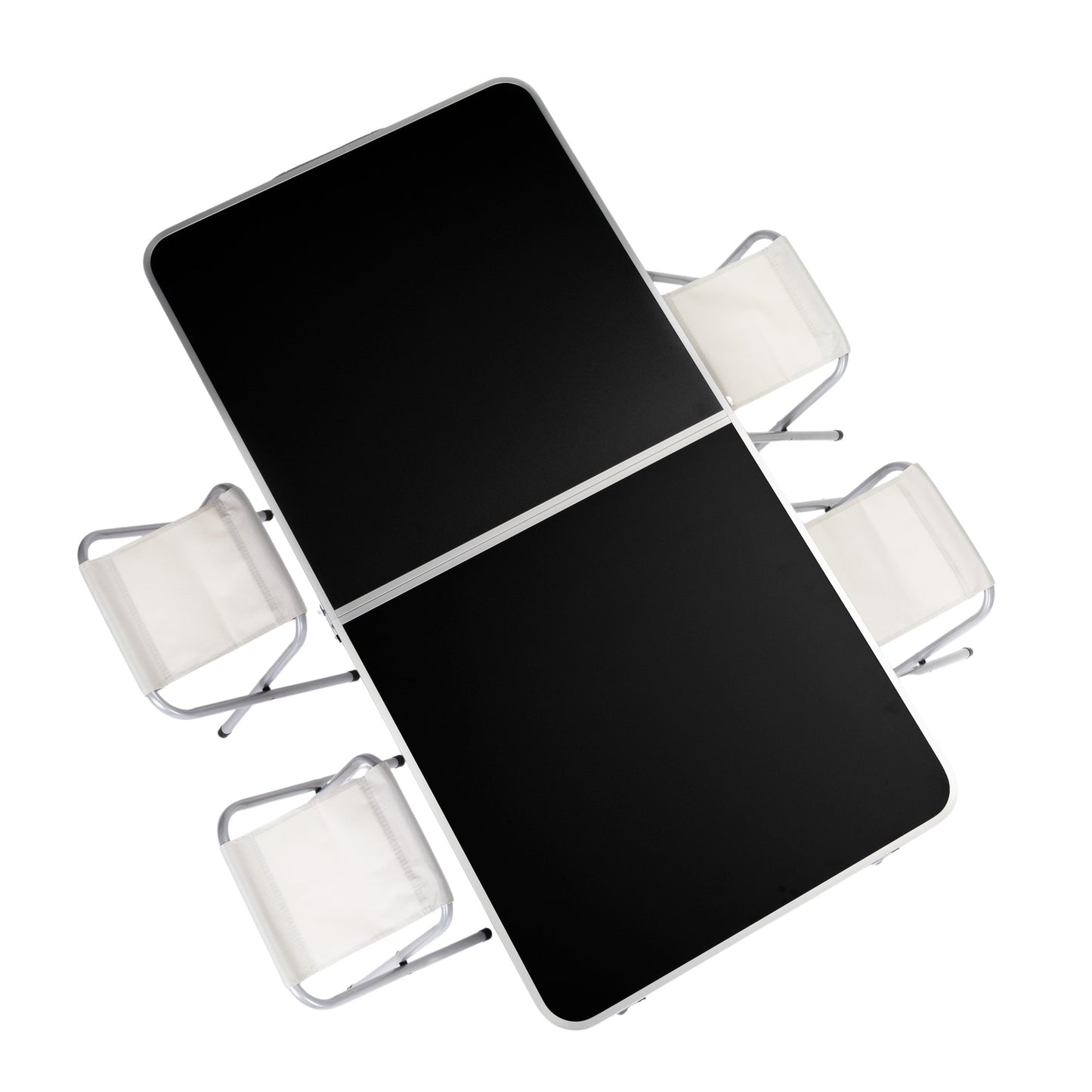 Tourist table, folding table, set of 4 chairs Black