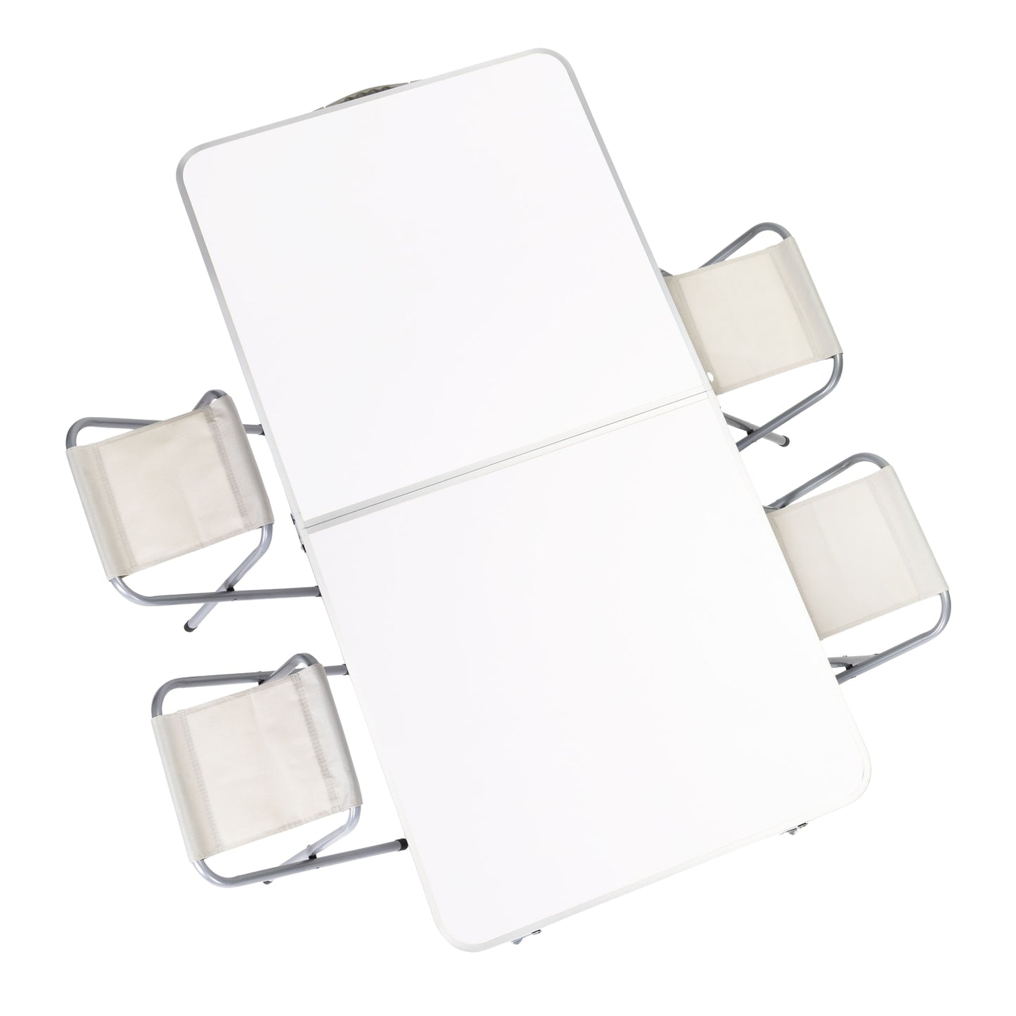 Tourist table, folding table, set of 4 chairs White