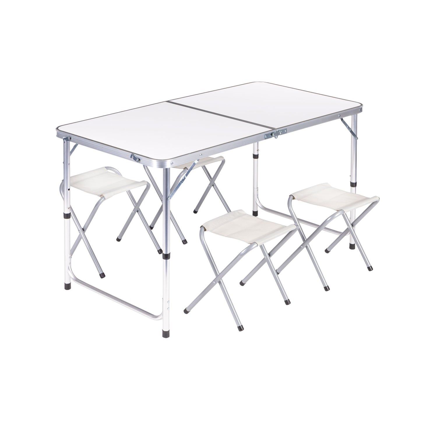 Tourist table, folding table, set of 4 chairs White