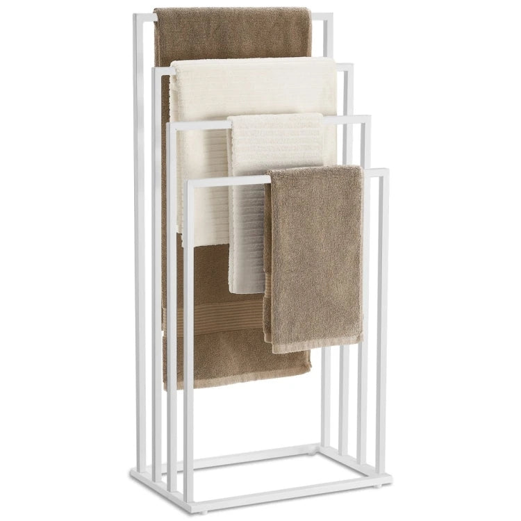 Towel Rack, 4 Bars, Wall-Mounted, White