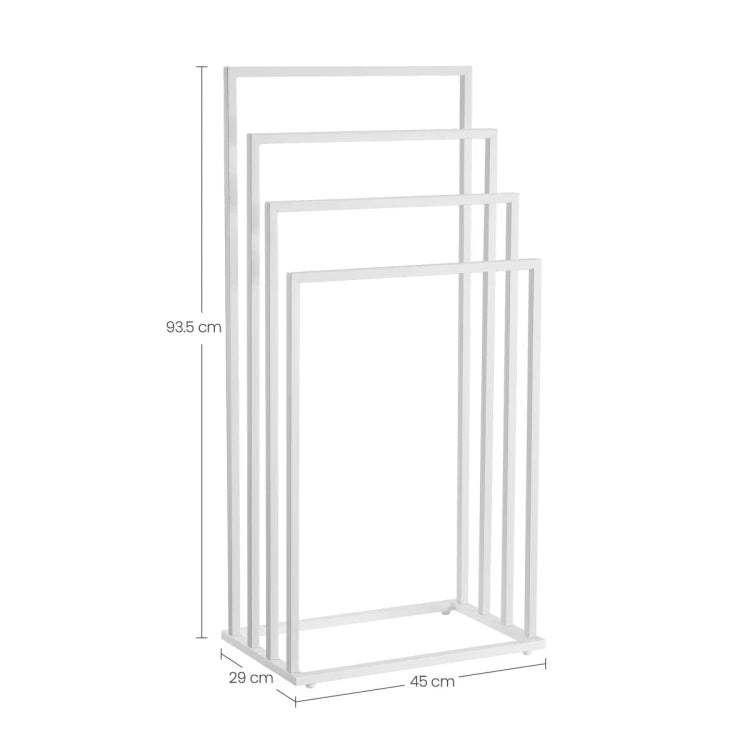 Towel Rack, 4 Bars, Wall-Mounted, White