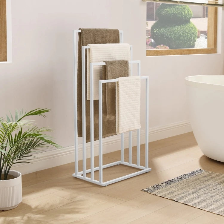 Towel Rack, 4 Bars, Wall-Mounted, White