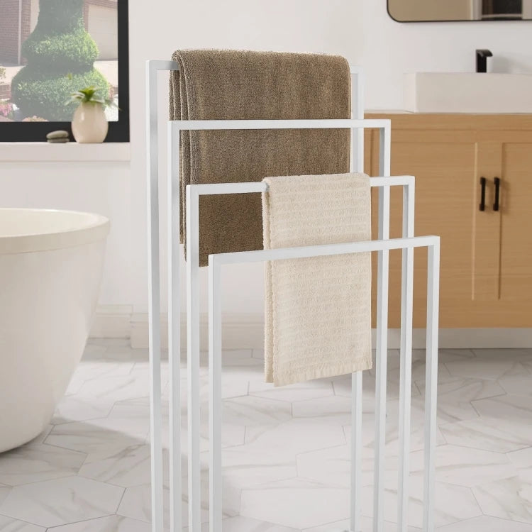 Towel Rack, 4 Bars, Wall-Mounted, White