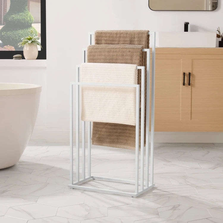 Towel Rack, 4 Bars, Wall-Mounted, White