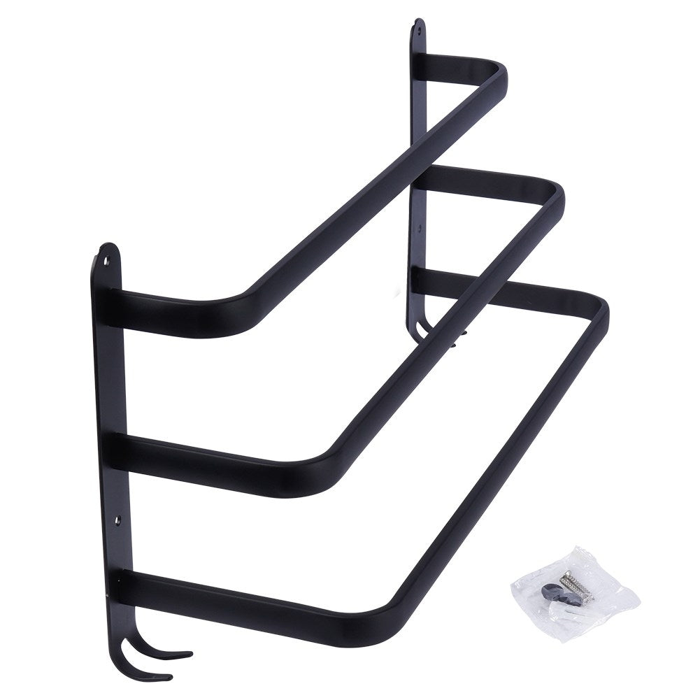 Towel hanger with 3 sections and 4 hooks, black