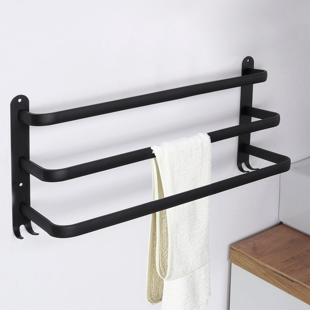 Towel hanger with 3 sections and 4 hooks, black