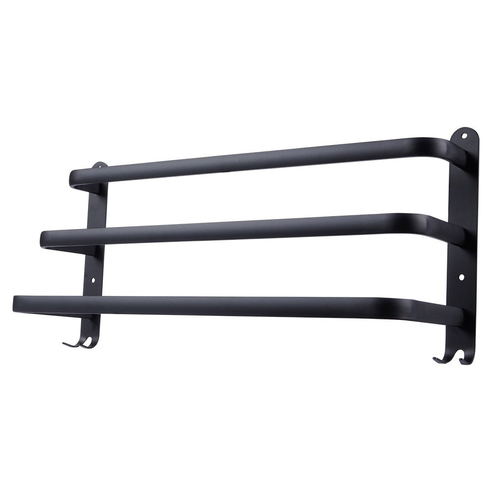 Towel hanger with 3 sections and 4 hooks, black