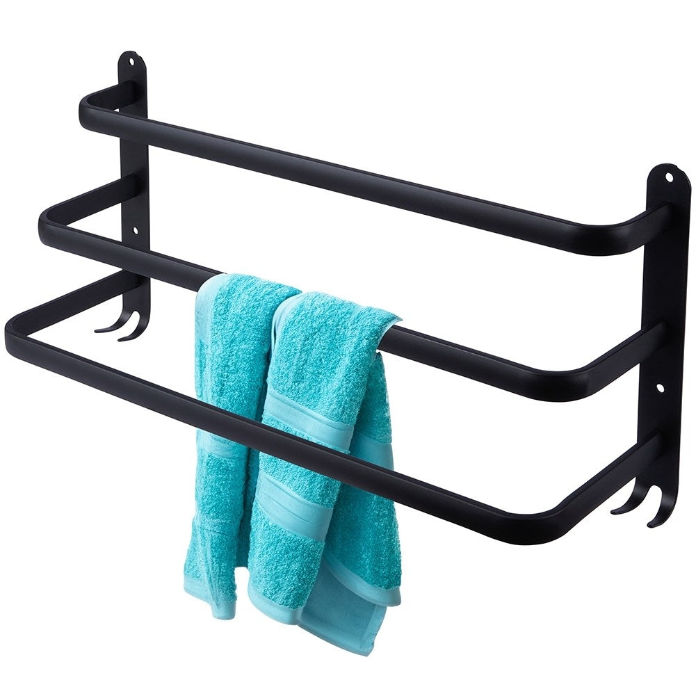 Towel hanger with 3 sections and 4 hooks, black