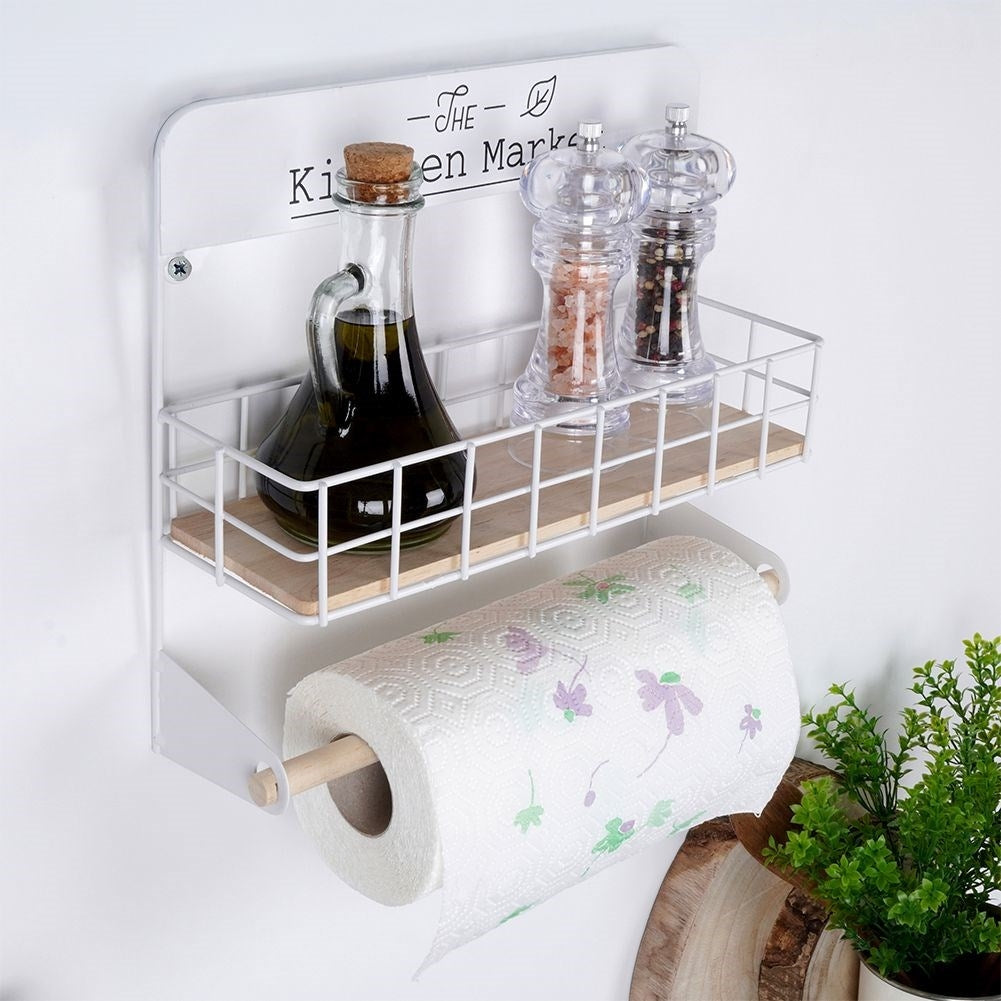 Towel holder with shelf for wall mounting in the kitchen
