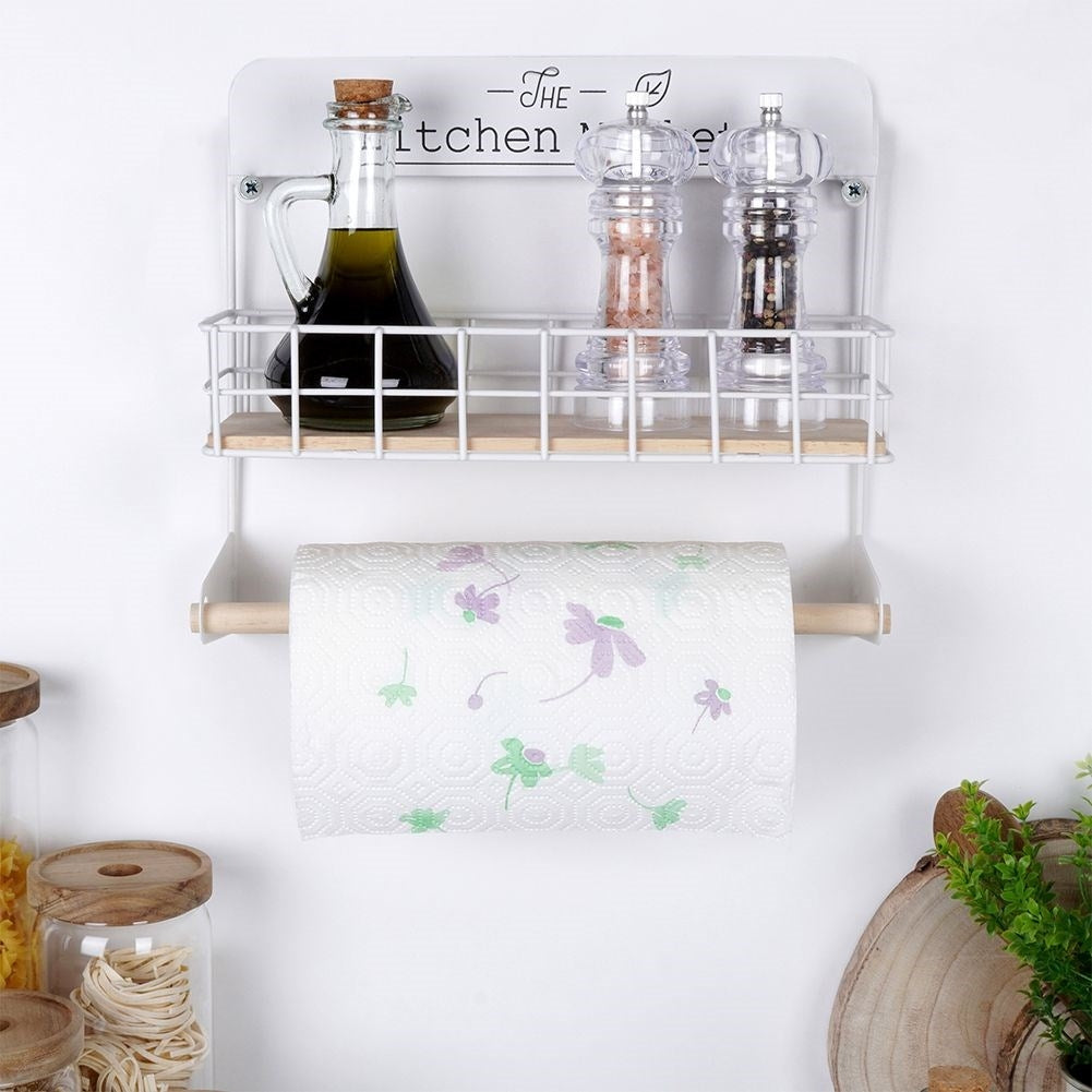 Towel holder with shelf for wall mounting in the kitchen