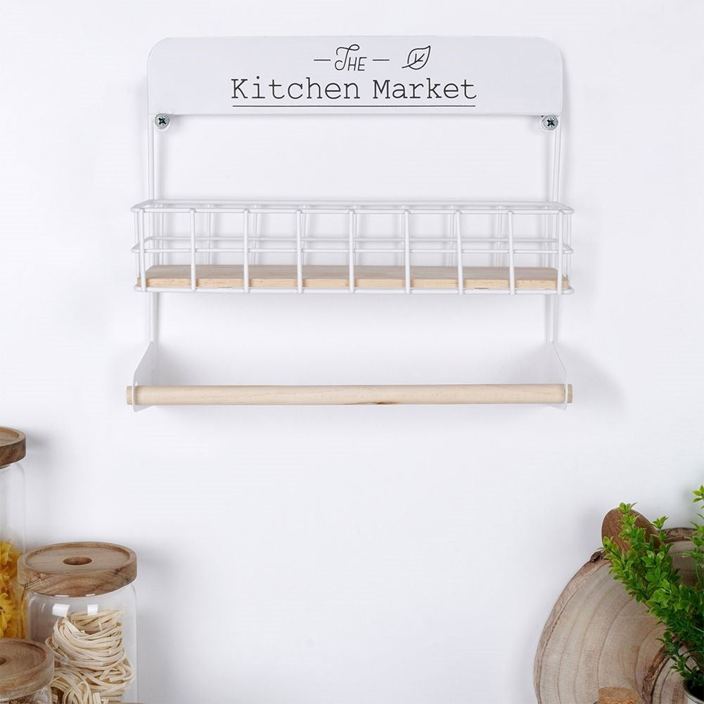 Towel holder with shelf for wall mounting in the kitchen
