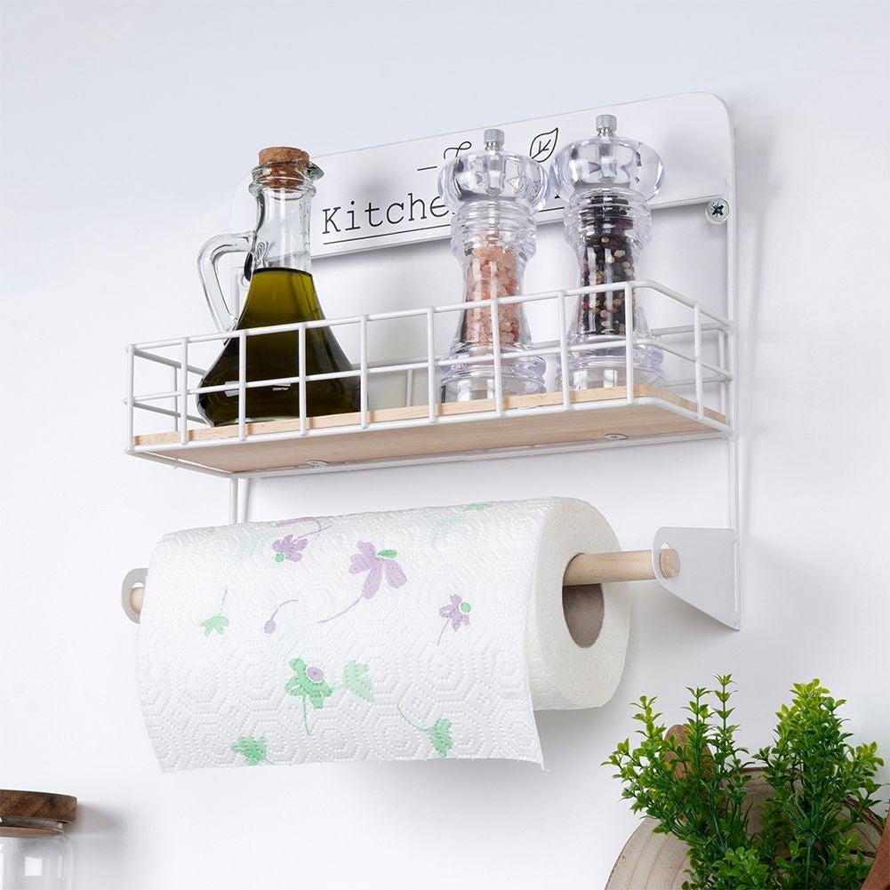 Towel holder with shelf for wall mounting in the kitchen
