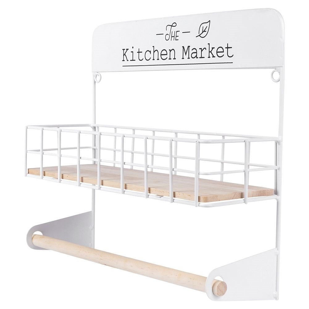 Towel holder with shelf for wall mounting in the kitchen