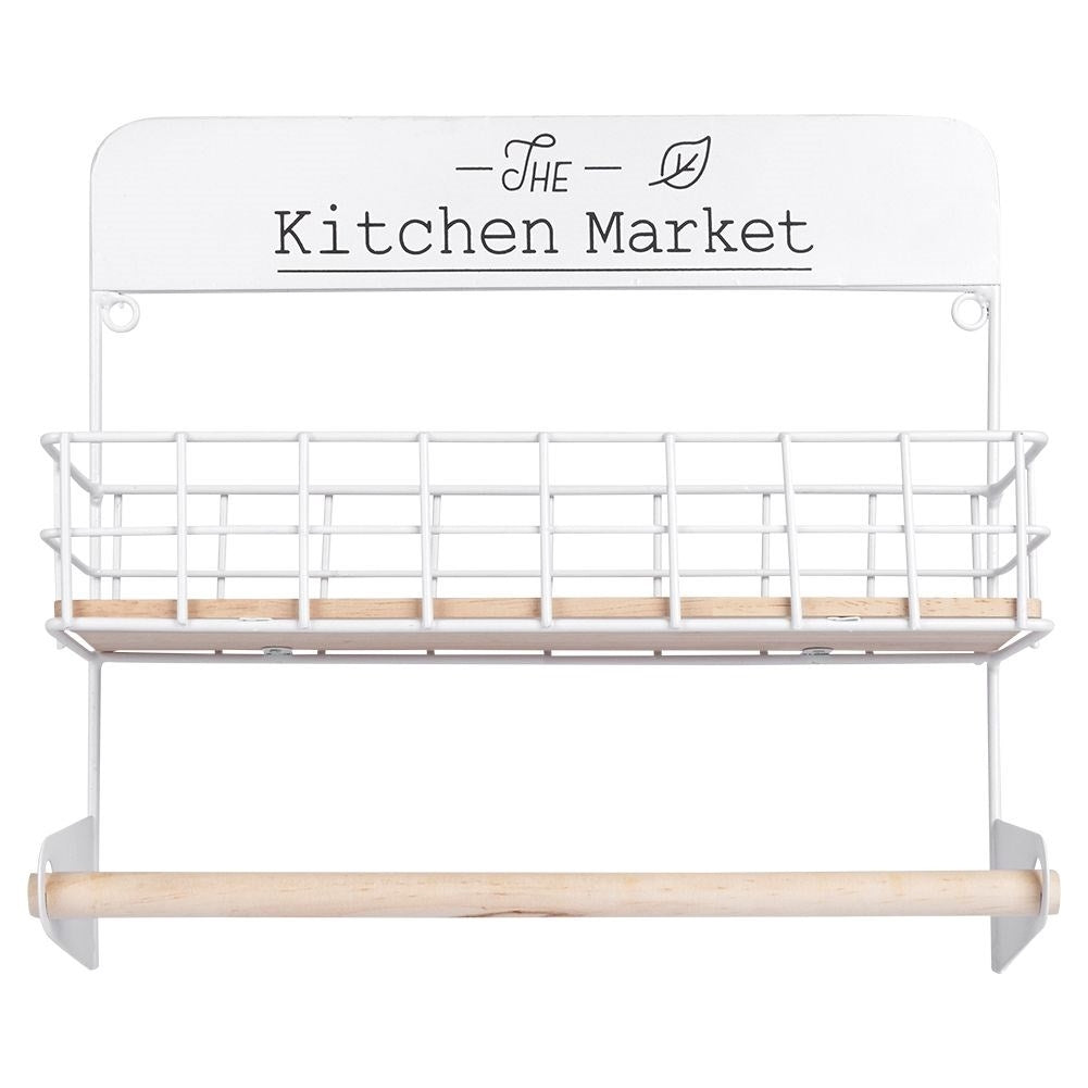Towel holder with shelf for wall mounting in the kitchen