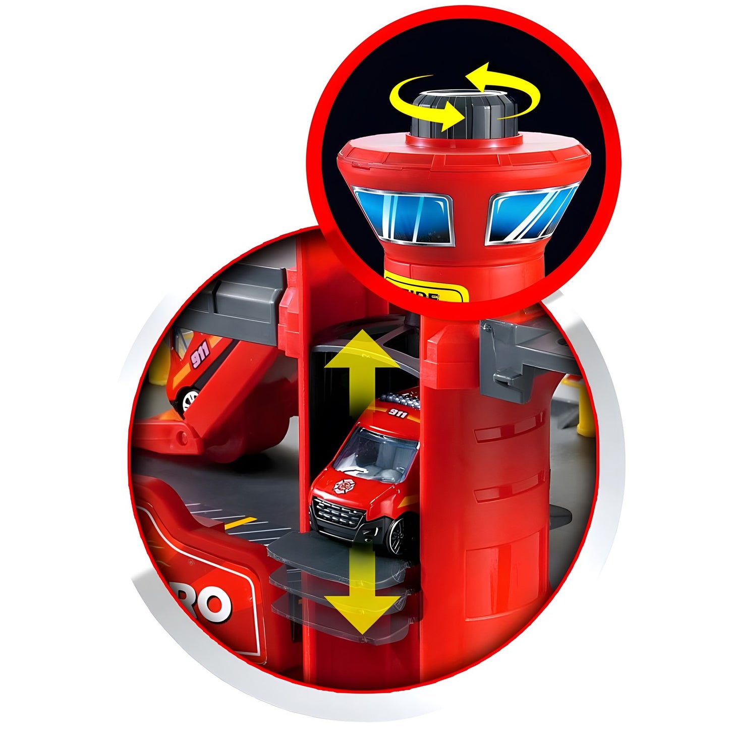 Toy Fire Station Garage Set – 3 Levels, Cars & Helicopter