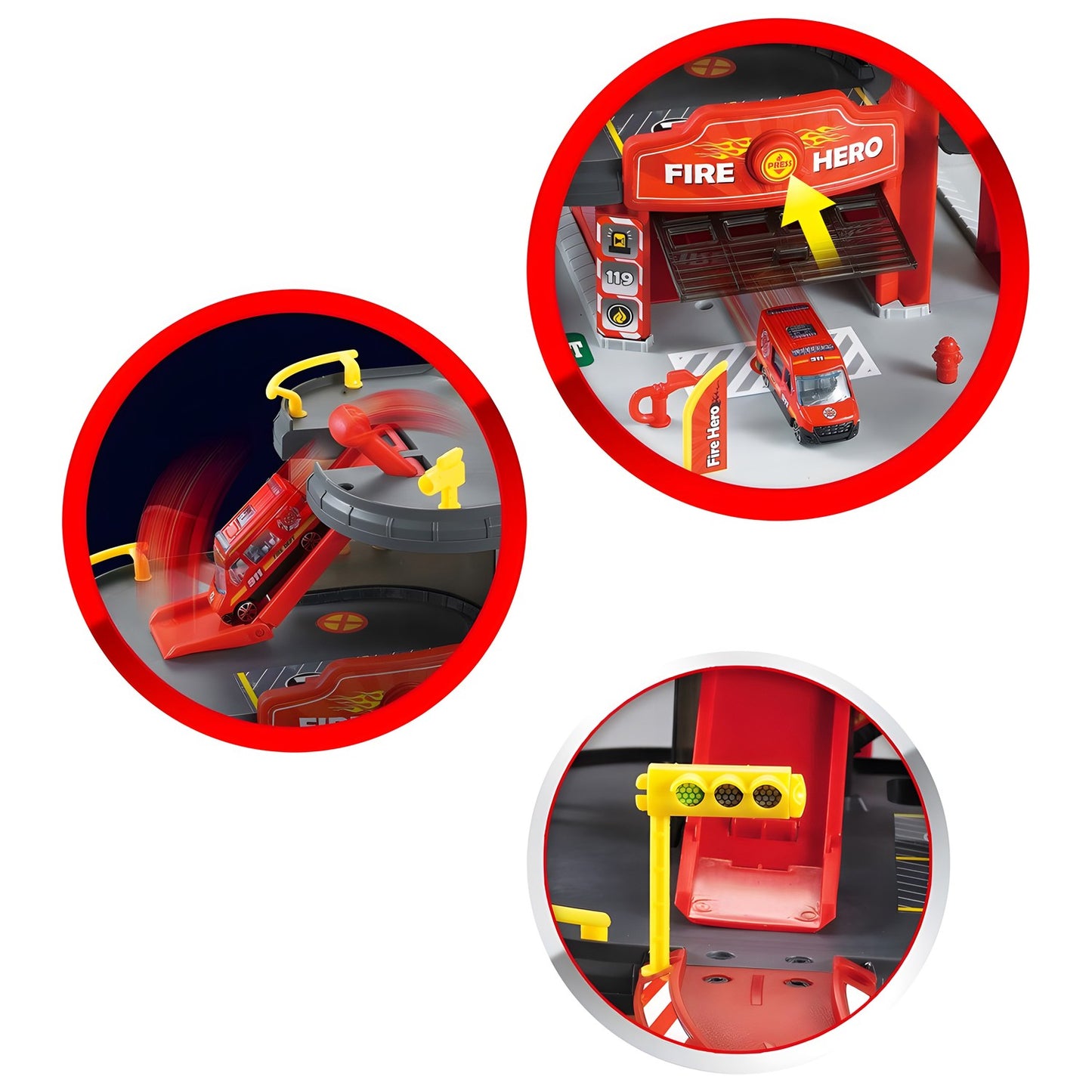 Toy Fire Station Garage Set – 3 Levels, Cars & Helicopter