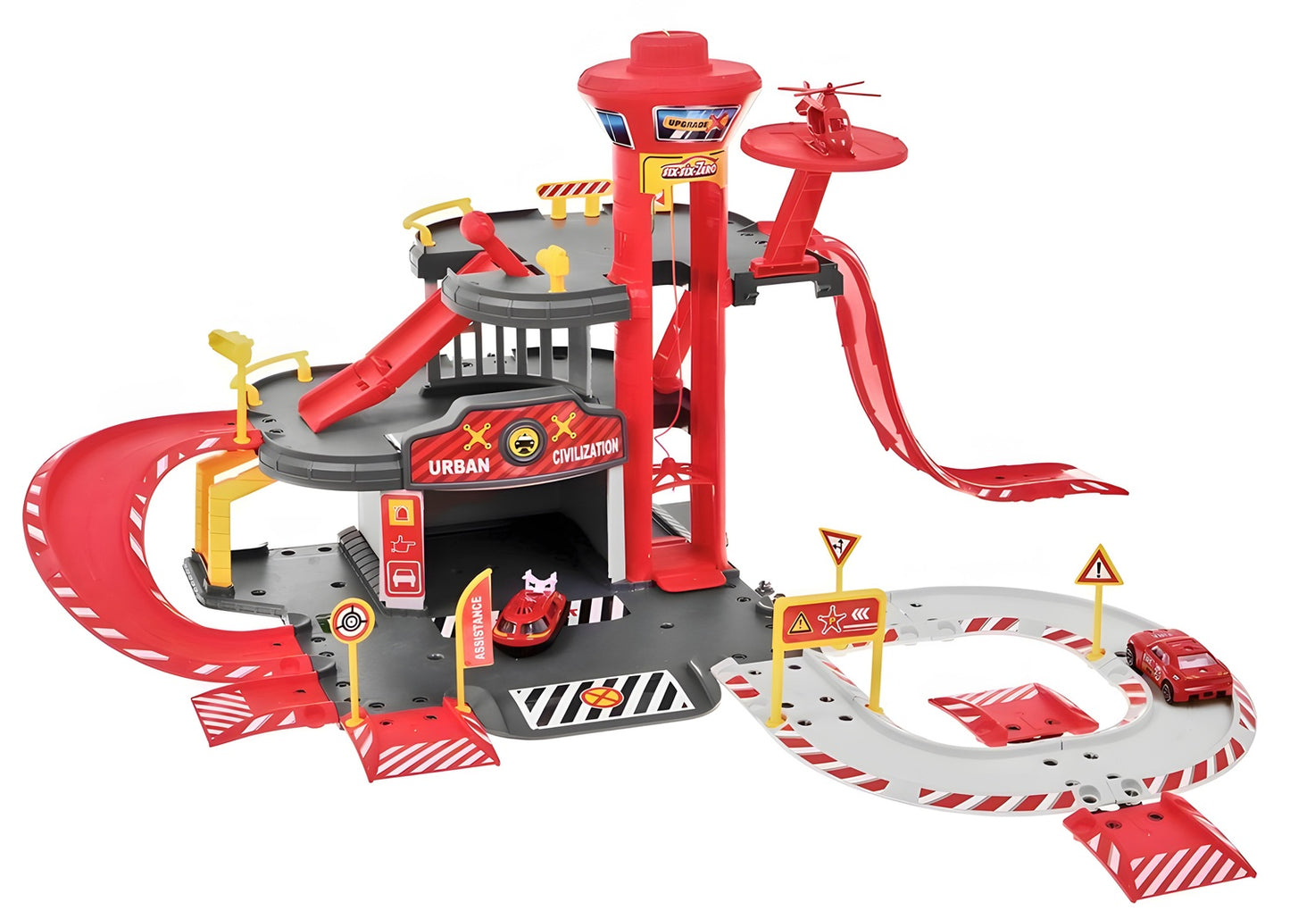 Toy Fire Station Garage Set – 3 Levels, Cars & Helicopter