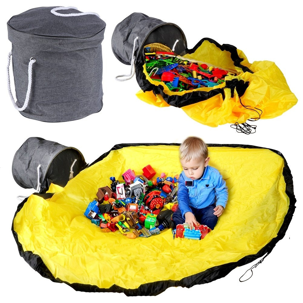 Toy basket and play mat in one for easy cleaning