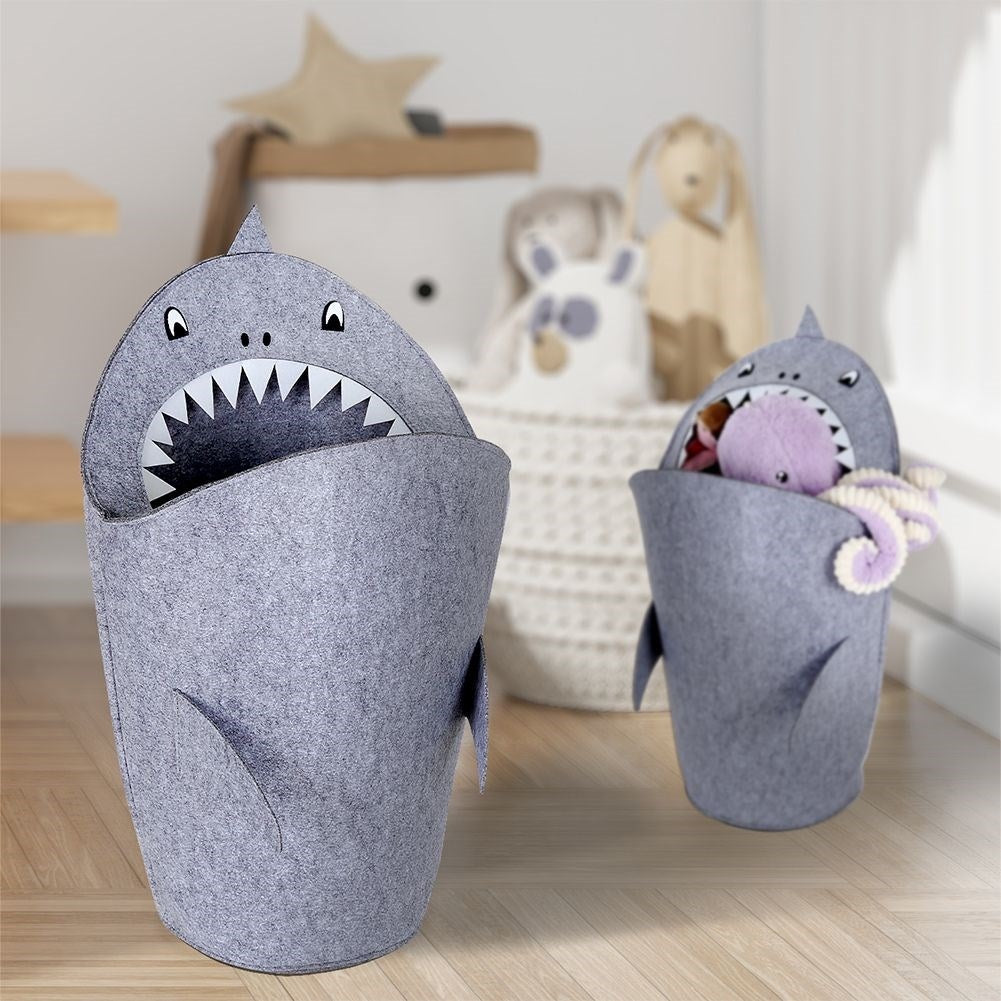 Toy basket with unique shark motif
