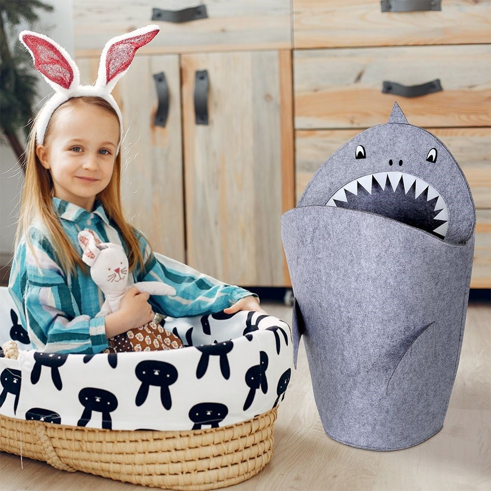 Toy basket with unique shark motif