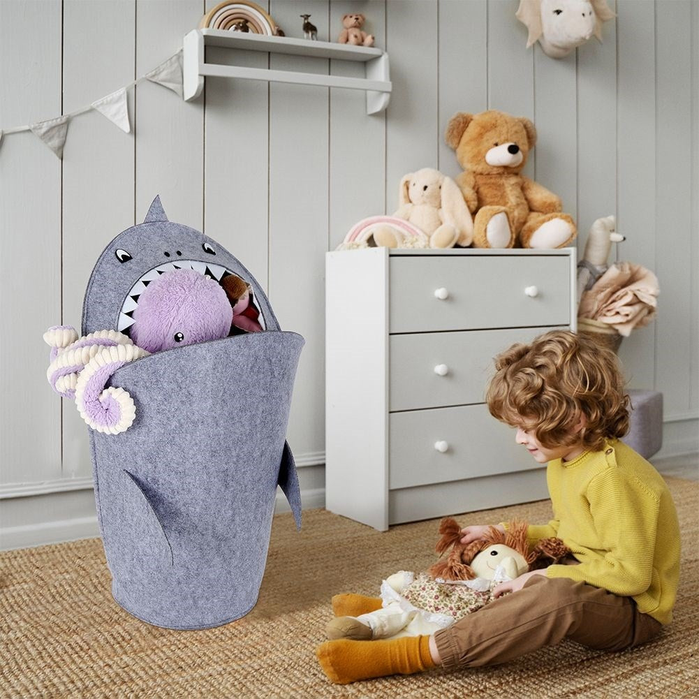 Toy basket with unique shark motif