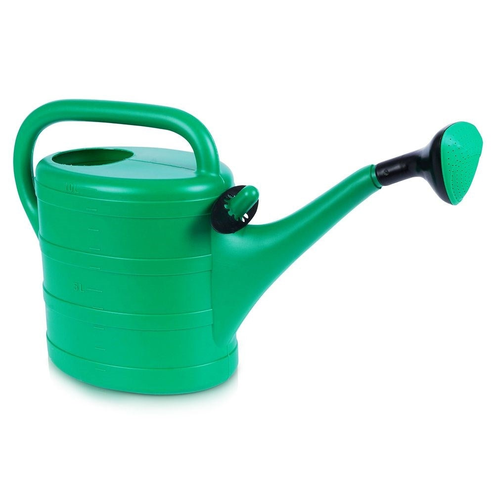 Traditional 10L green watering can with strainer and measuring jug