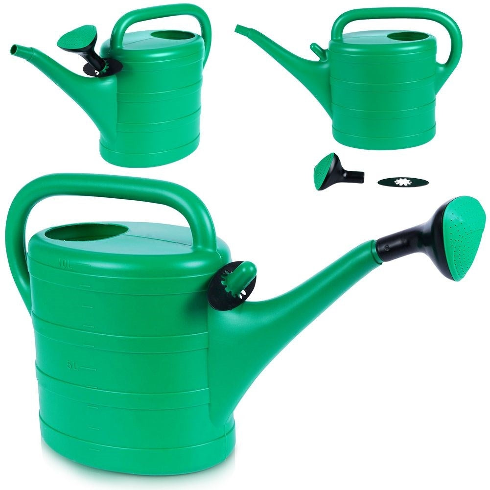 Traditional 10L green watering can with strainer and measuring jug