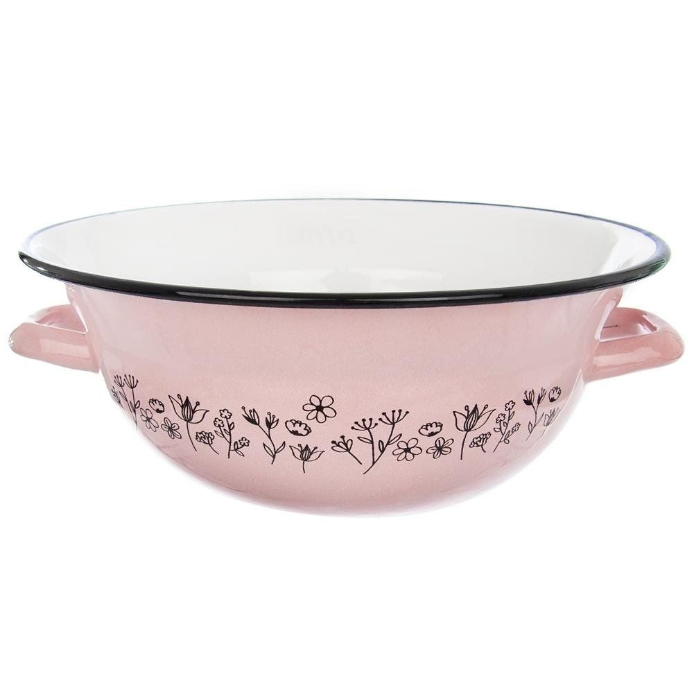 Traditional enamel bowl with handle, 2.5 liters, retro design