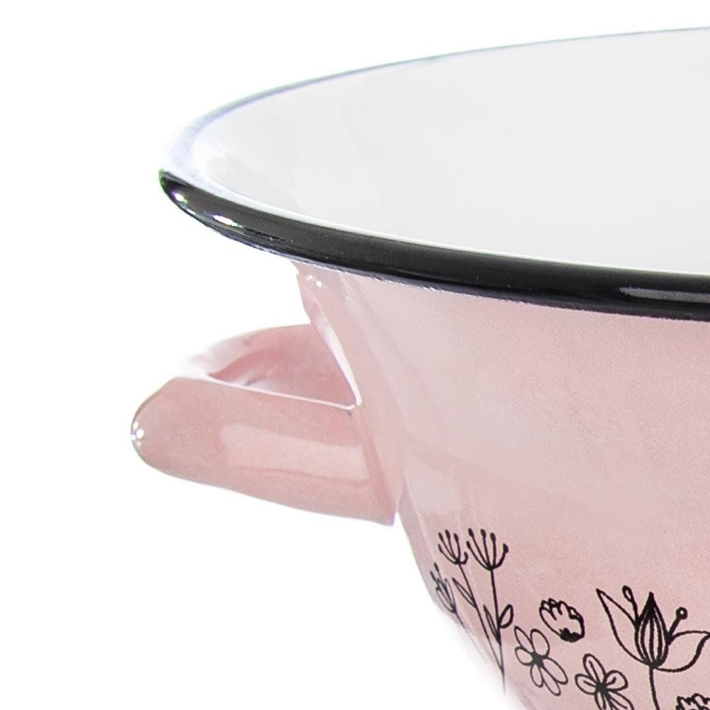 Traditional enamel bowl with handle, 2.5 liters, retro design