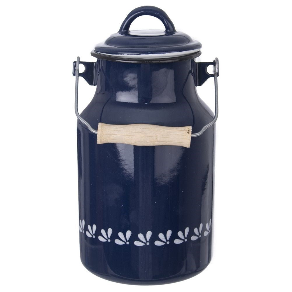 Traditional enamel jug for milk storage and as a vase