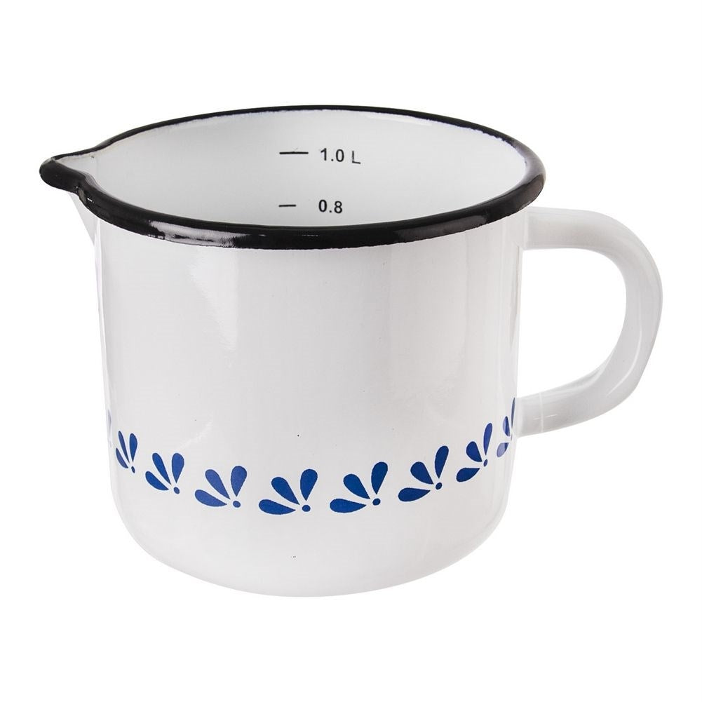 Traditional enamel mug with handle for serving and decoration