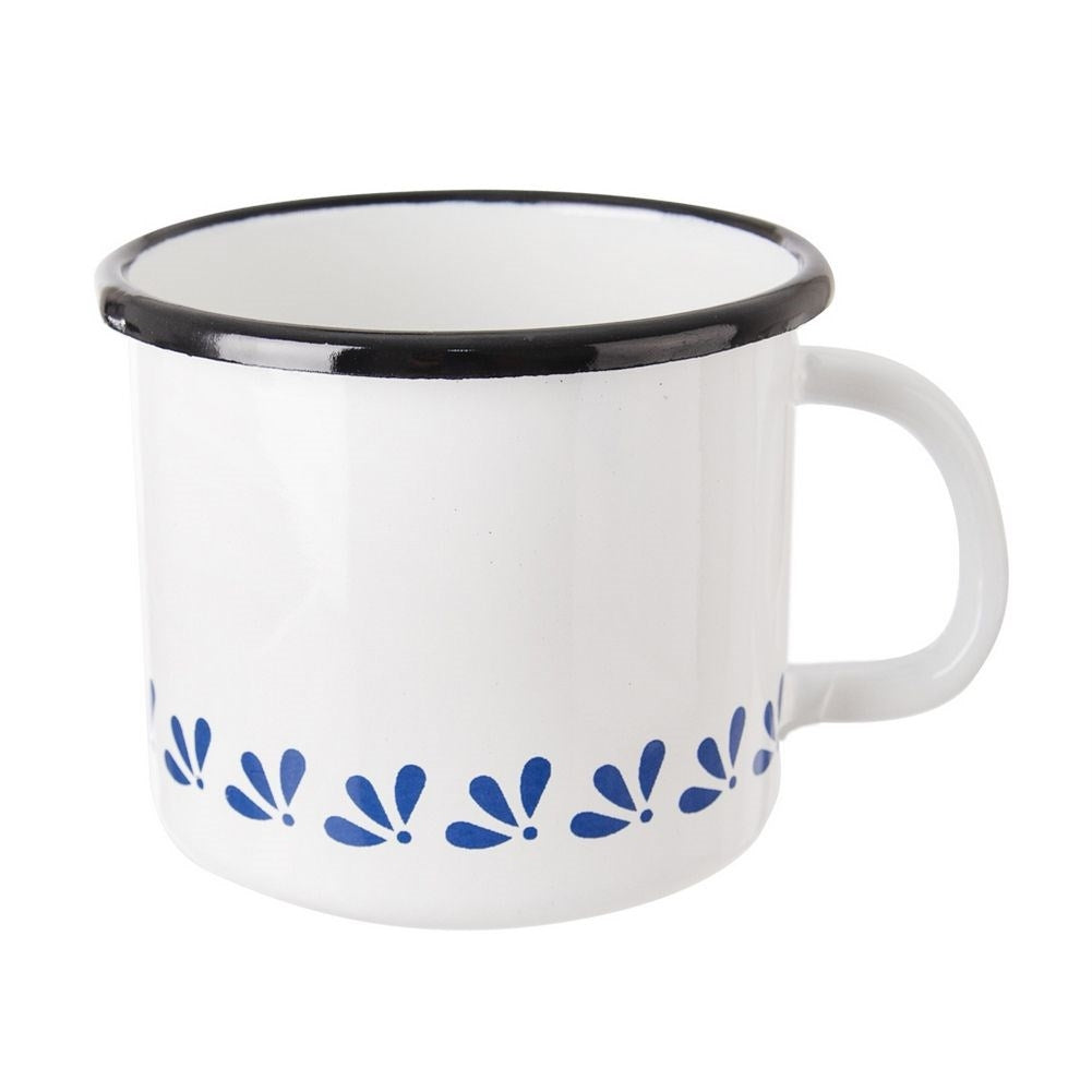 Traditional enamel mug with handle for serving and decoration