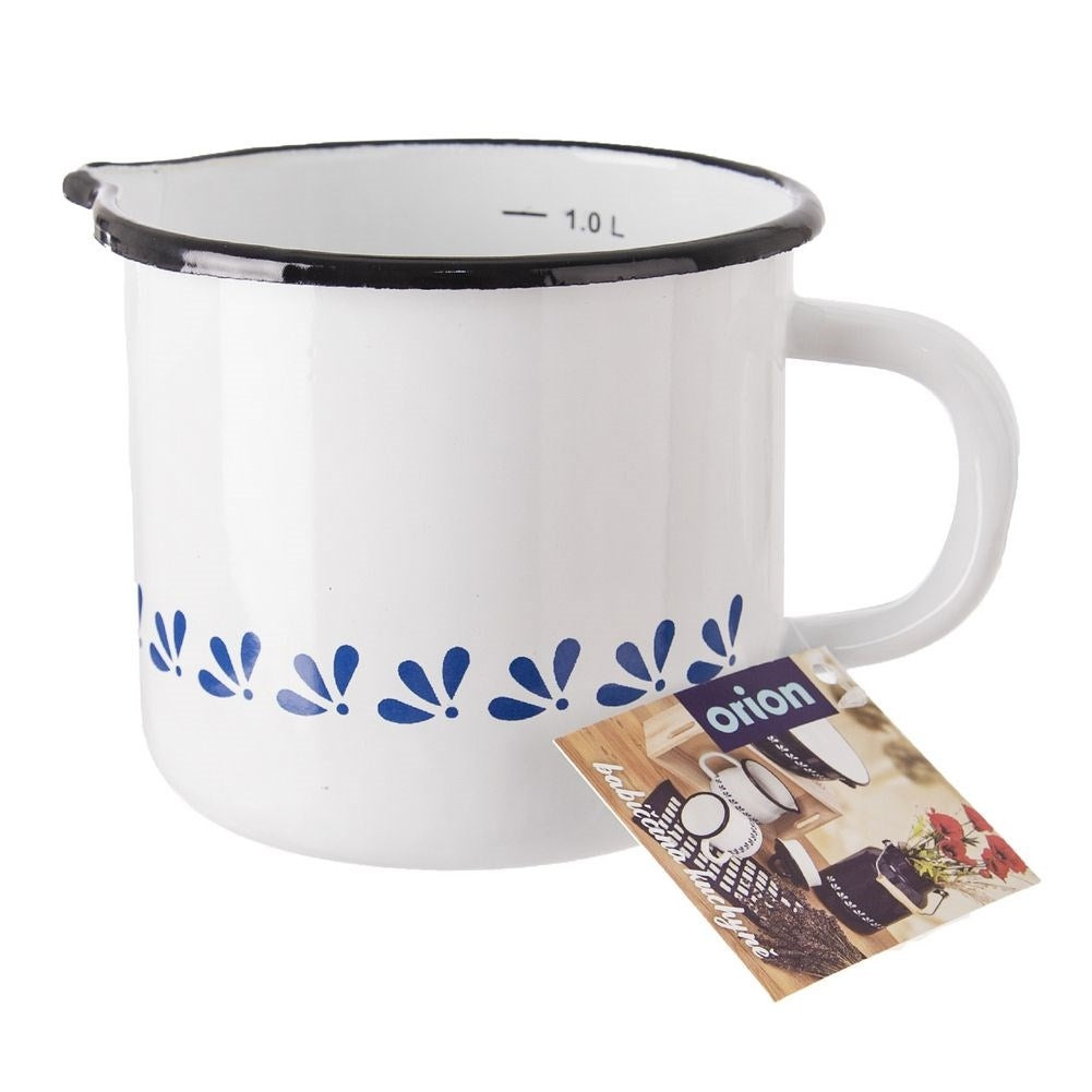 Traditional enamel mug with handle for serving and decoration