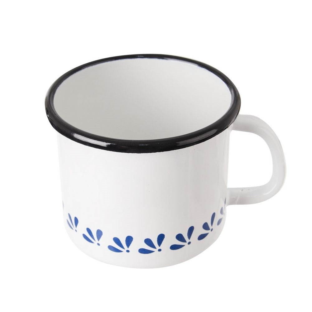 Traditional enamel mug with handle for serving and decoration