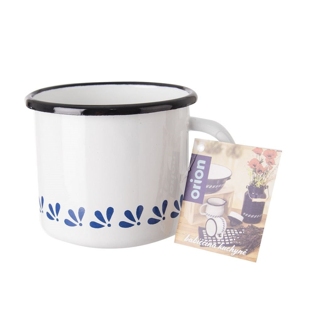 Traditional enamel mug with handle for serving and decoration