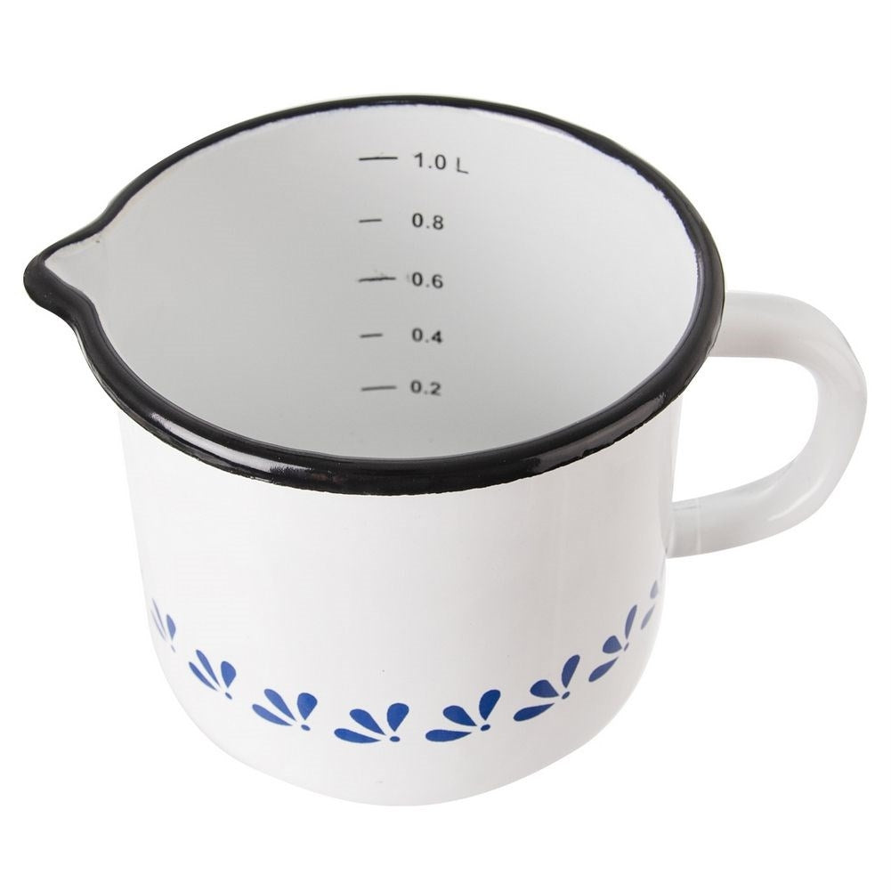 Traditional enamel mug with handle for serving and decoration