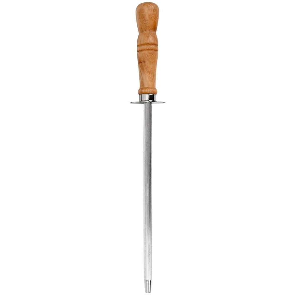 Traditional stainless steel knife sharpener with wooden handle