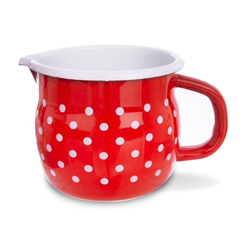Traditional steel mug, enamelled, 10 cm diameter, decorative