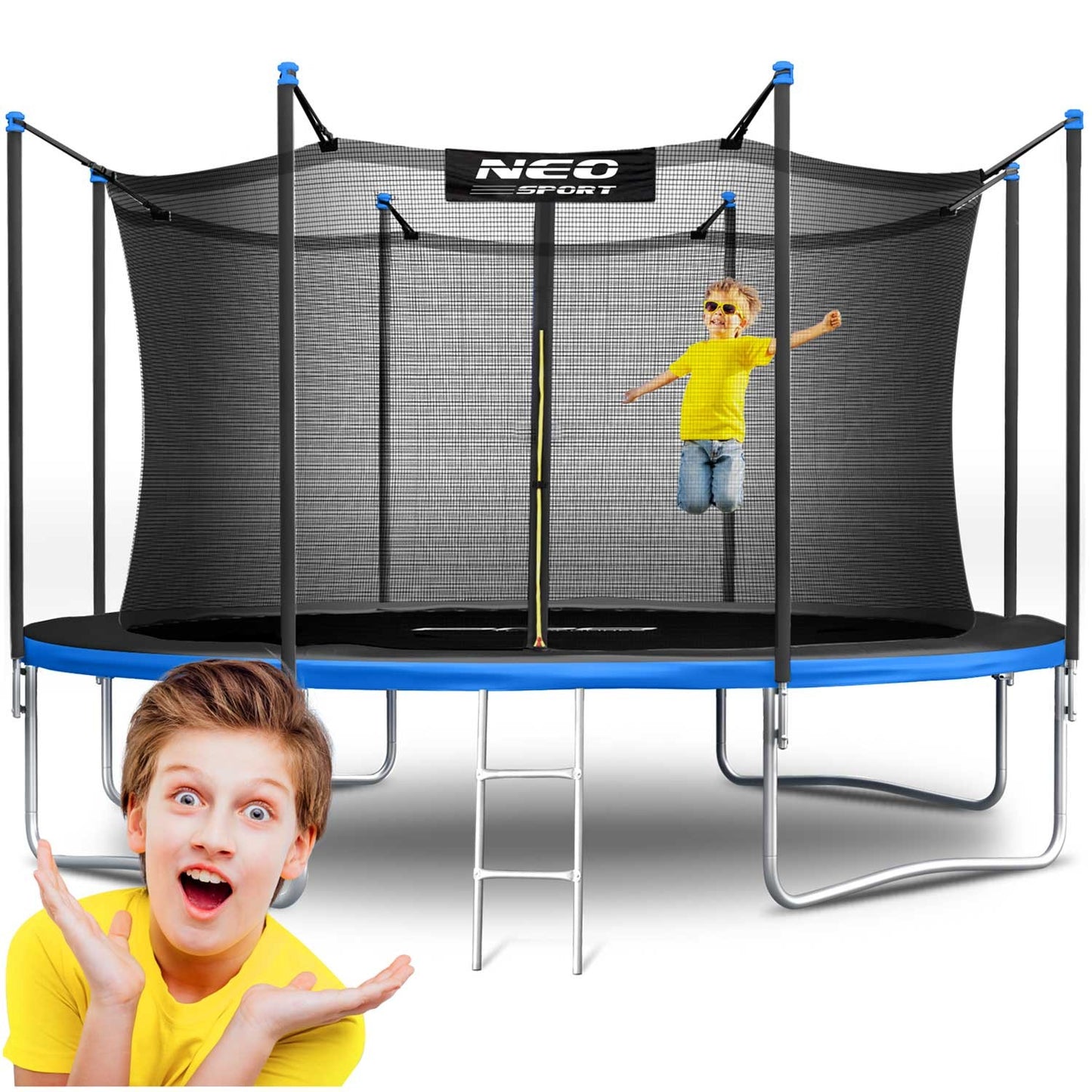 Trampoline for garden 13ft/404cm with inner safety net and ladder Neo-Sport