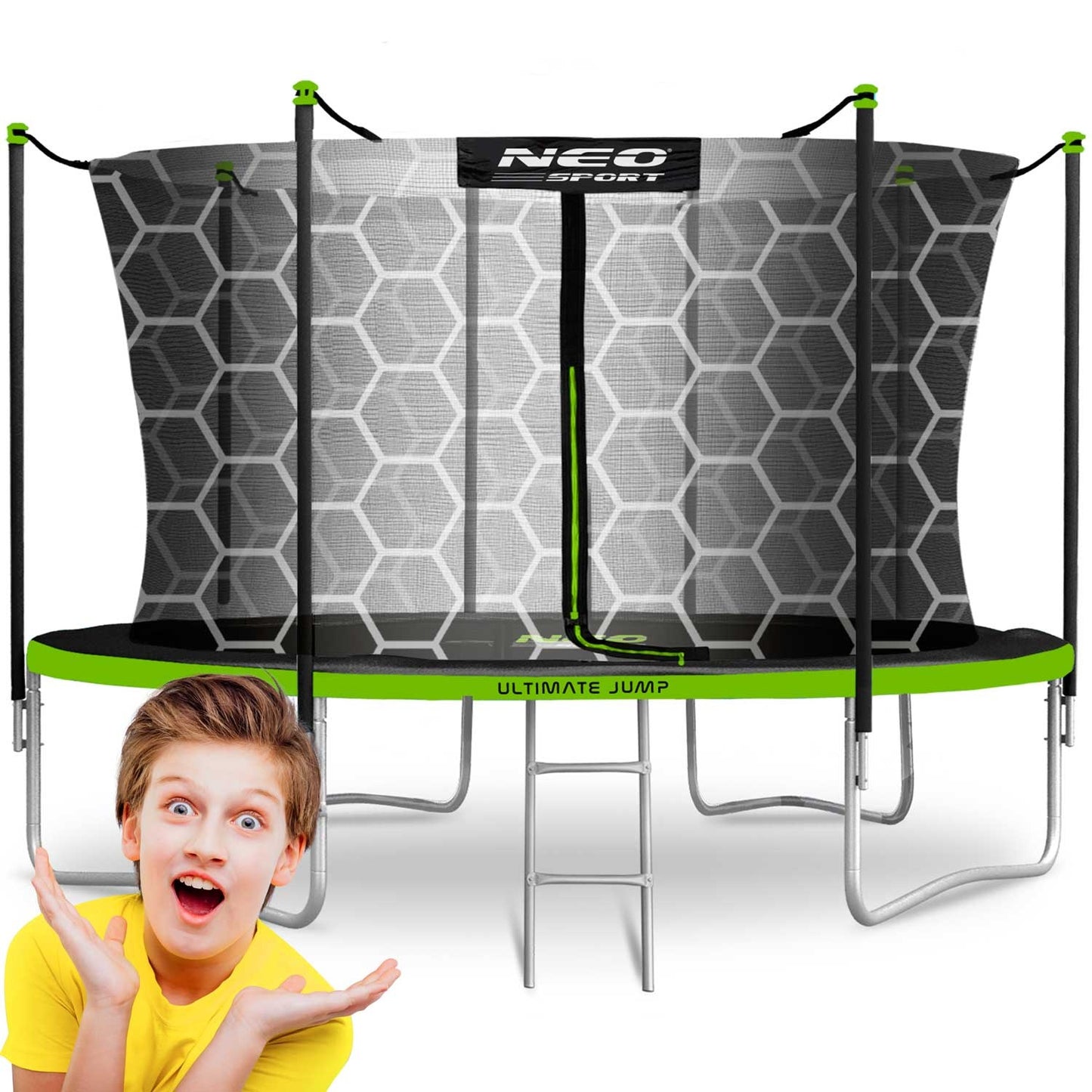 Trampoline for the garden 12ft/374cm with inner safety net and ladder from Neo-Sport