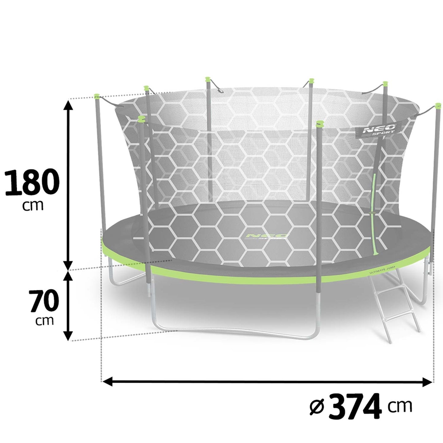 Trampoline for the garden 12ft/374cm with inner safety net and ladder from Neo-Sport