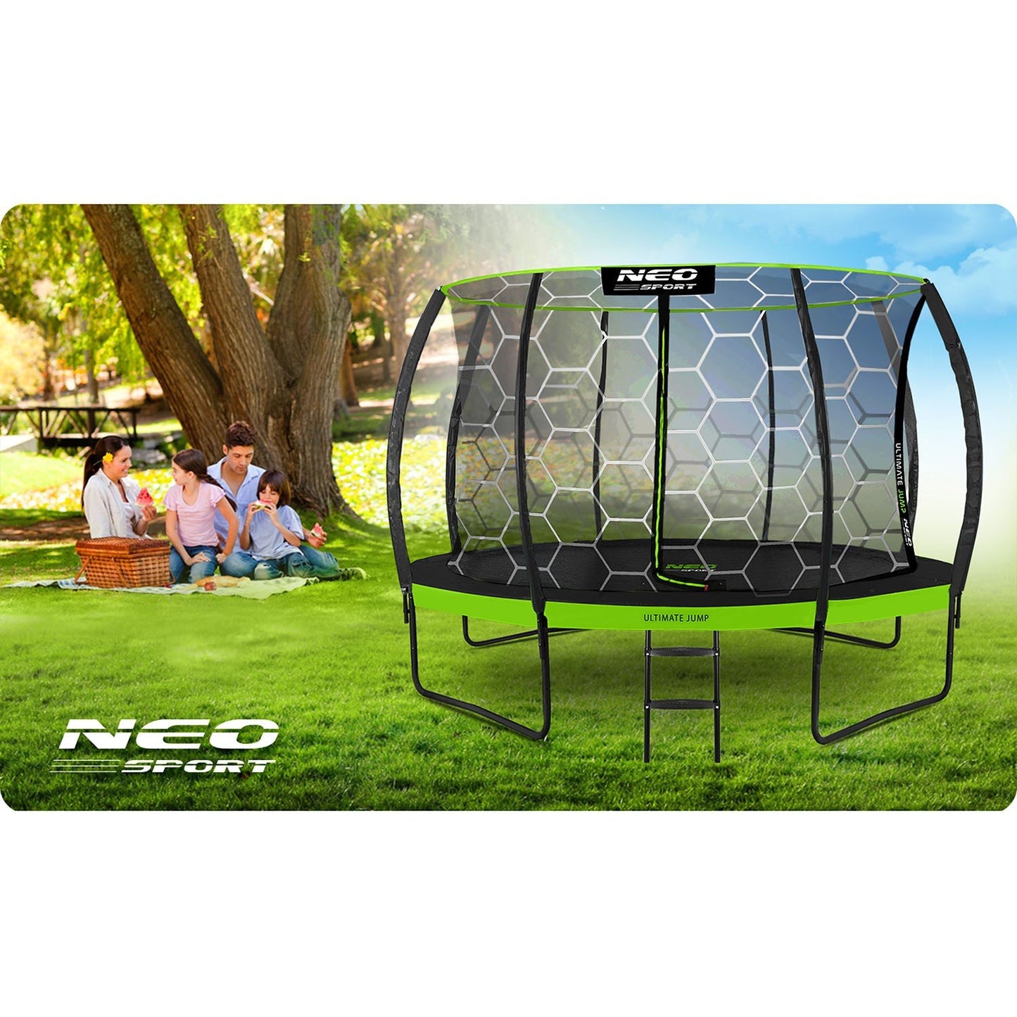Trampoline for the garden, 374 cm with inner protective net from Neo-Sport