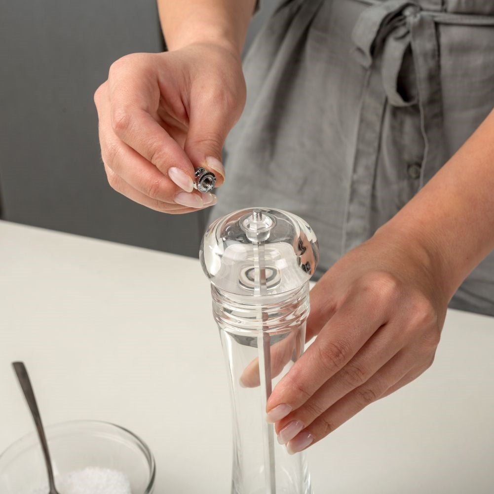 Transparent acrylic grinder for pepper and salt, adjustable grinding