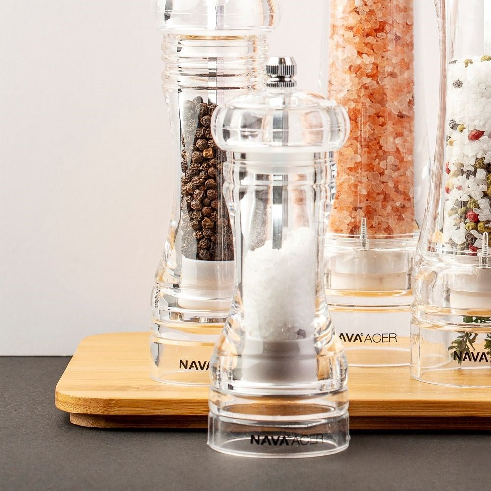 Transparent acrylic grinder with adjustable ceramic grind