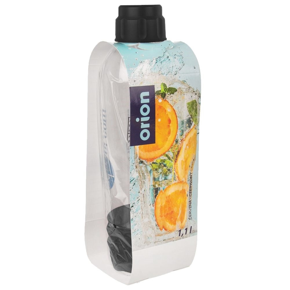 Transparent bottle with black details for carbonated water