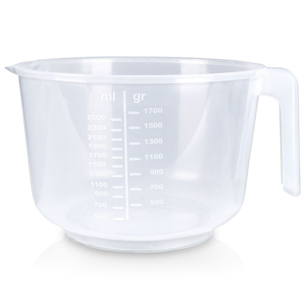 Transparent bowl with handle and measuring graduation, 2.5 liters