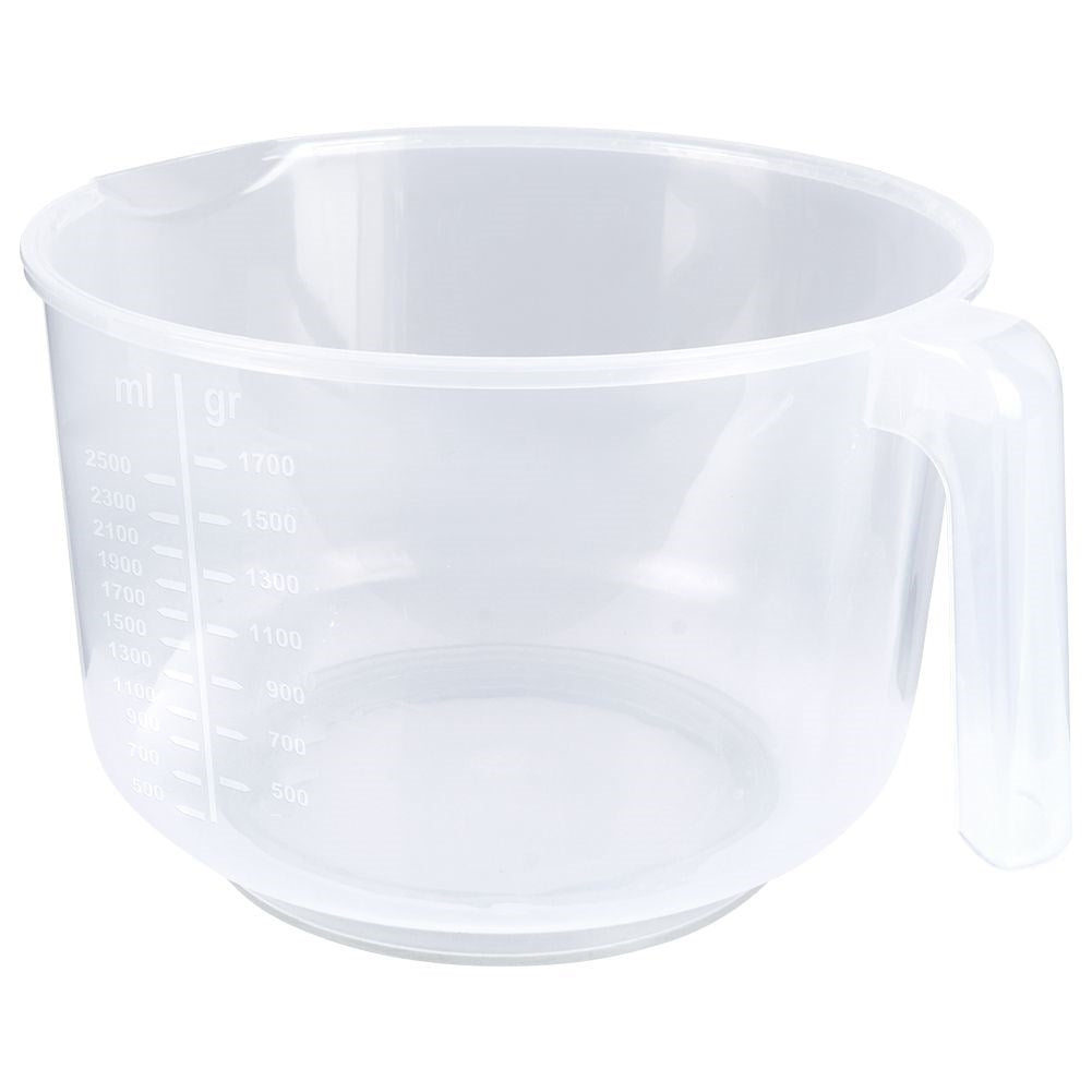 Transparent bowl with handle and measuring graduation, 2.5 liters
